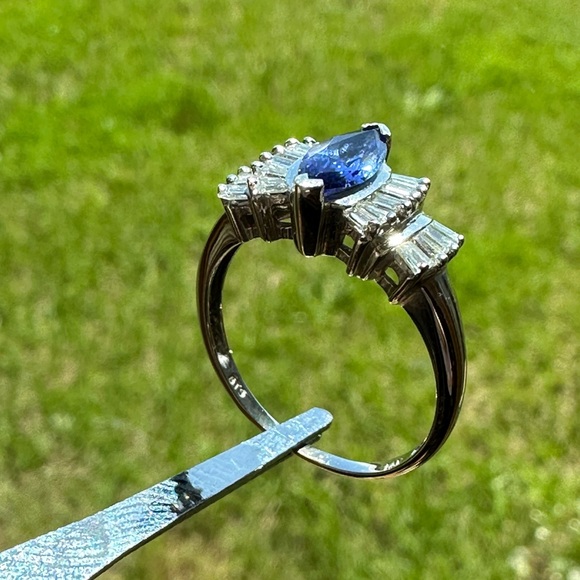 Marquise Tanzanite and Diamond Ring- 14K White Gold (Size 9 US) - Picture 5 of 8